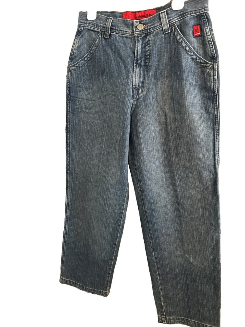 Jnco Boys Blue Denim Stretch Medium Wash Pockets Wide-Leg Jeans Size 20 32x32